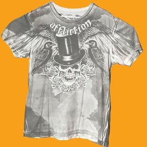 Affliction Gray/White Distressed Tee SZ XL